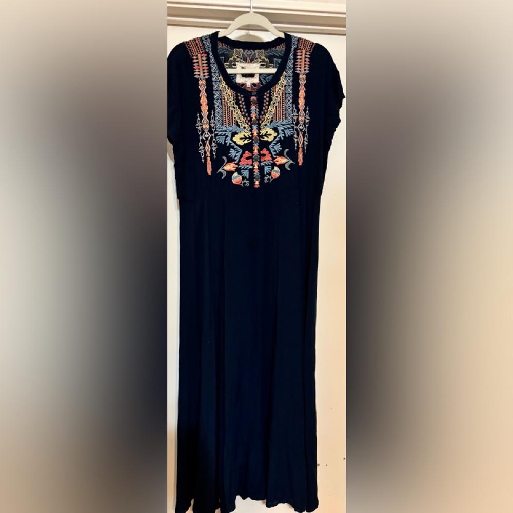Embroidered Navy Blue Maxi Dress